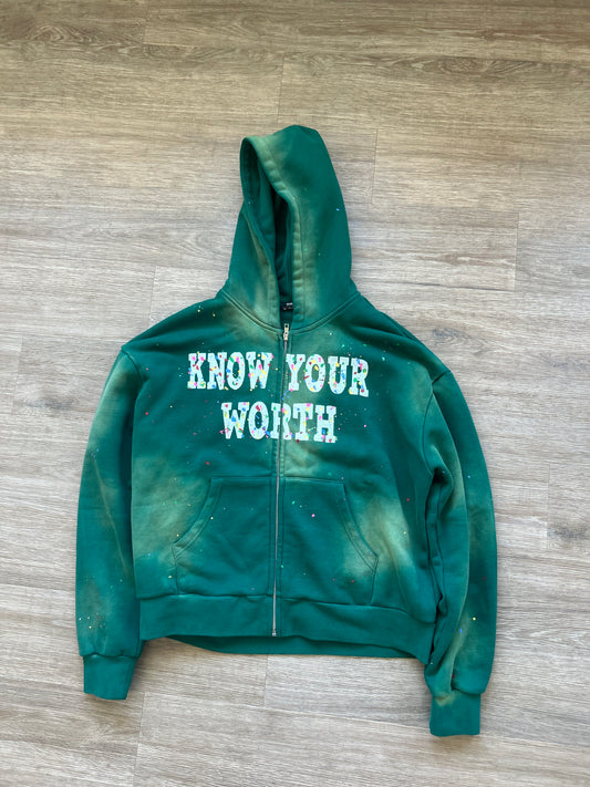 Green Know Your Worth Zipup