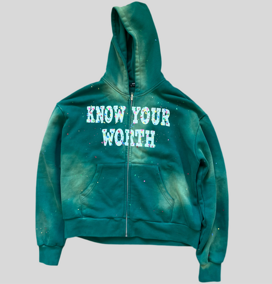 Green Know Your Worth Zipup