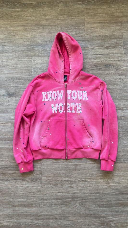 Pink Know Your Worth Zipup