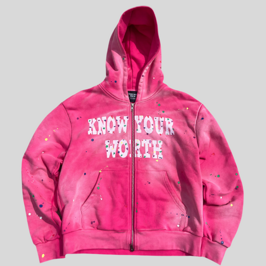 Pink Know Your Worth Zipup